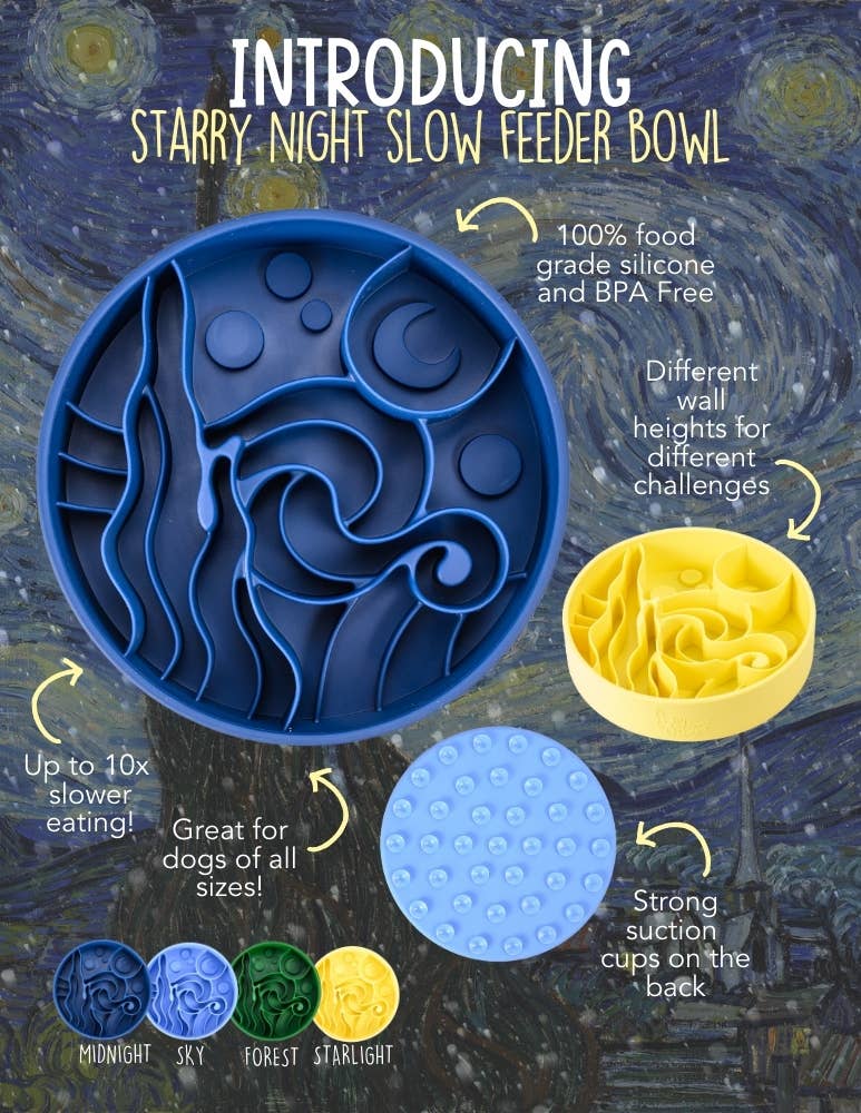 Starry Night Slow Feeder Bowl – Dog Food Bowl with Suction